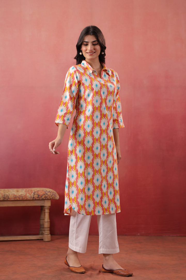 Multicolor Ikkat Printed Straight Kurta