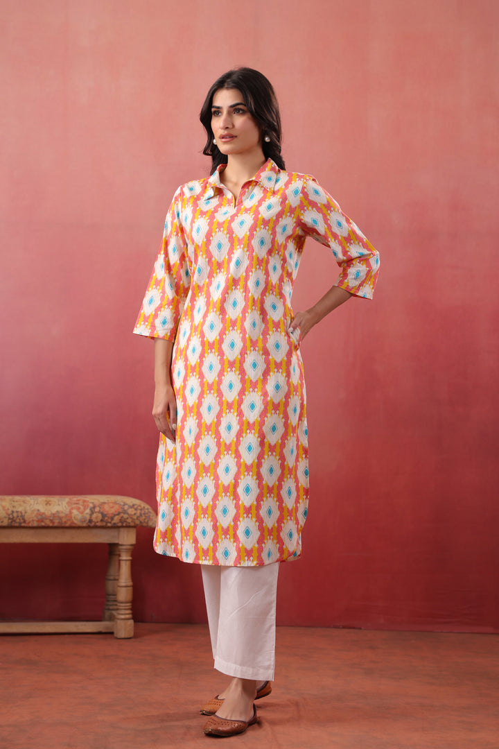 Multicolor Ikkat Printed Straight Kurta