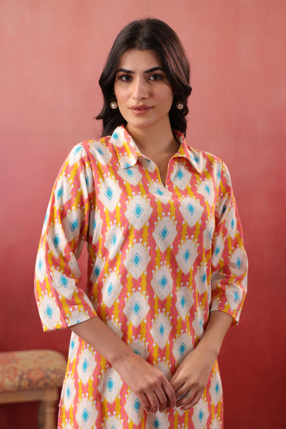 Multicolor Ikkat Printed Straight Kurta