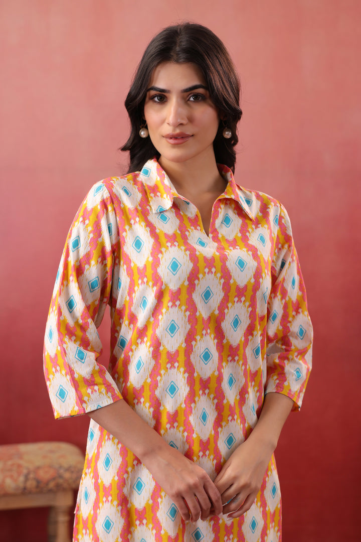 Multicolor Ikkat Printed Straight Kurta