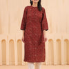 Maroon Cotton Pintuck Printed Straight Kurta