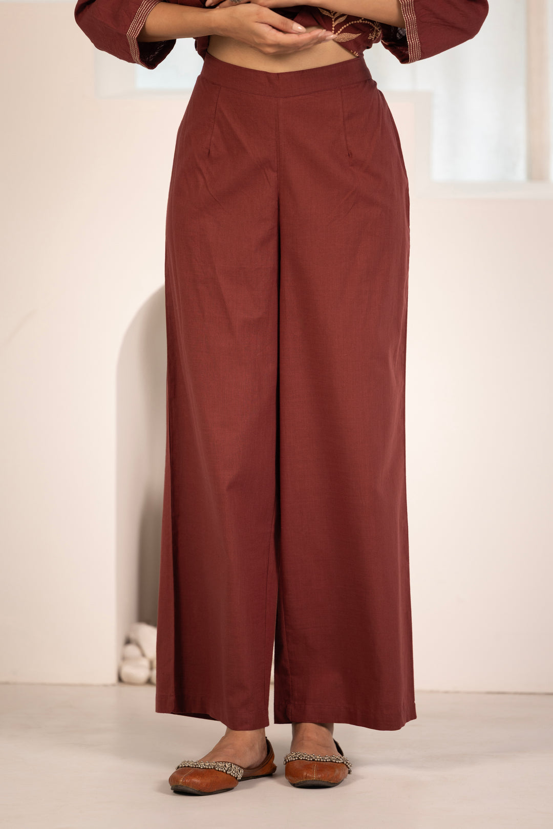 Maroon Cotton Embroidered Designer Kurta Pant Set