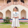 Off White Cotton Embroidered Designer Midi Dress