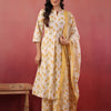Off White Cotton Printed Kurta Pant Dupatta Set