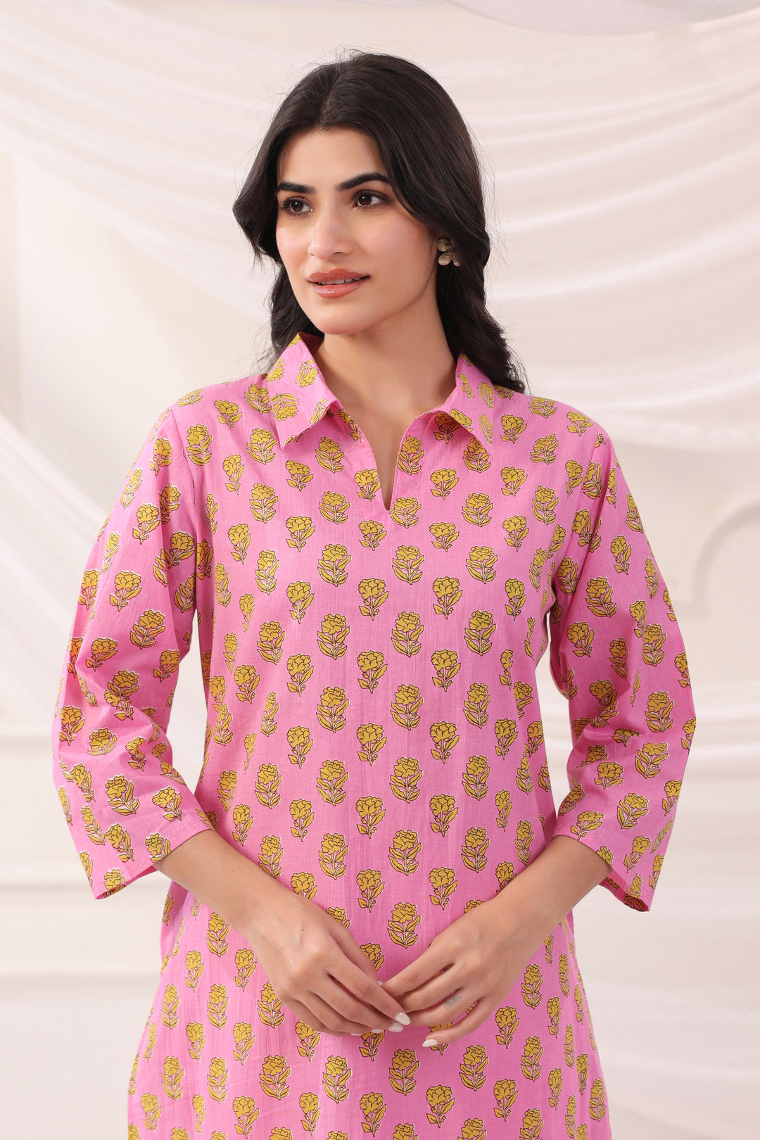 Pink Cotton Printed Designer Kurta