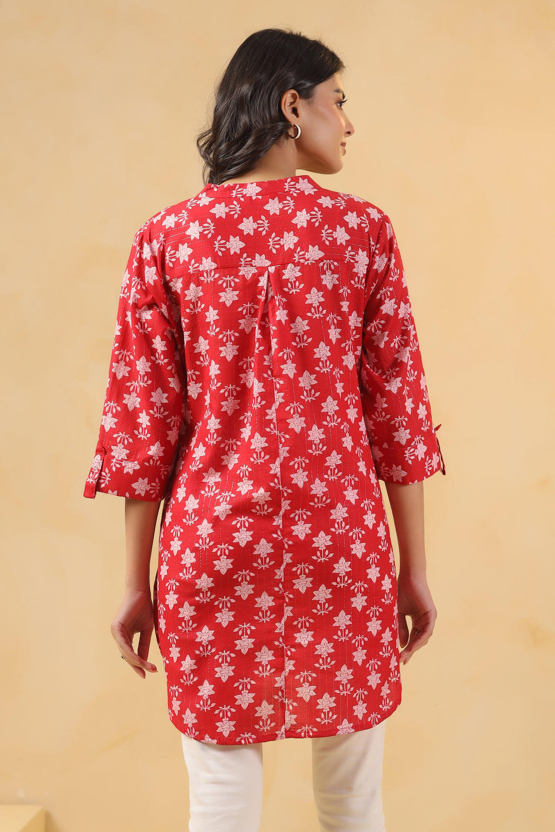 Red Cotton Printed Straight Top