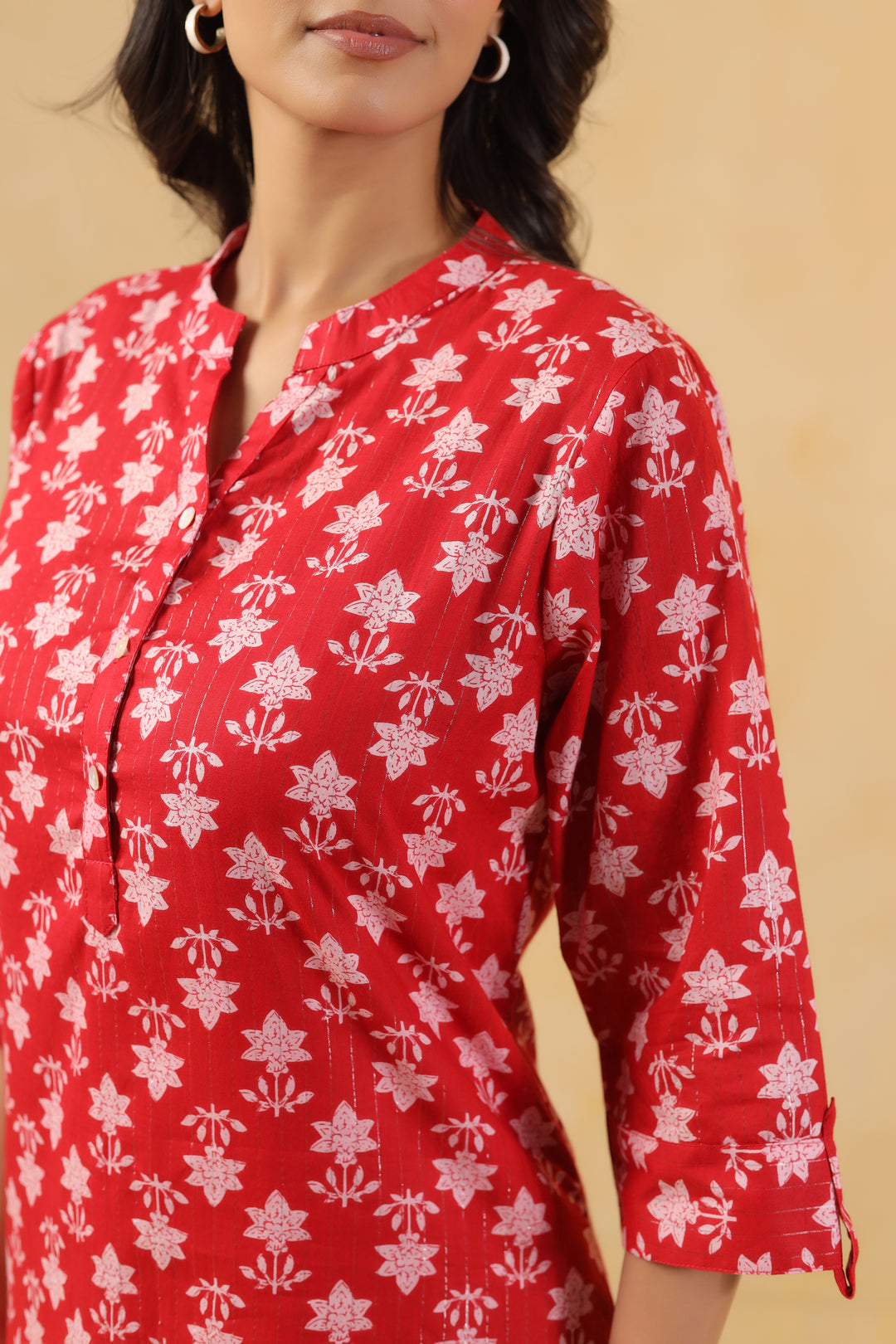 Red Cotton Printed Straight Top