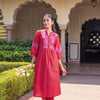 Red Cotton Printed Designer A-Line Kurta Pant Set