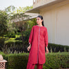 Red Cotton Printed Flared Designer Kurta