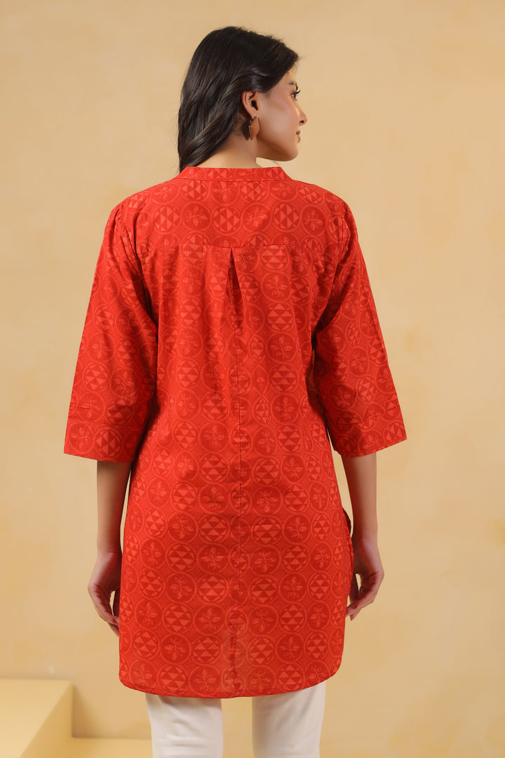 Red Cotton Printed Straight Top