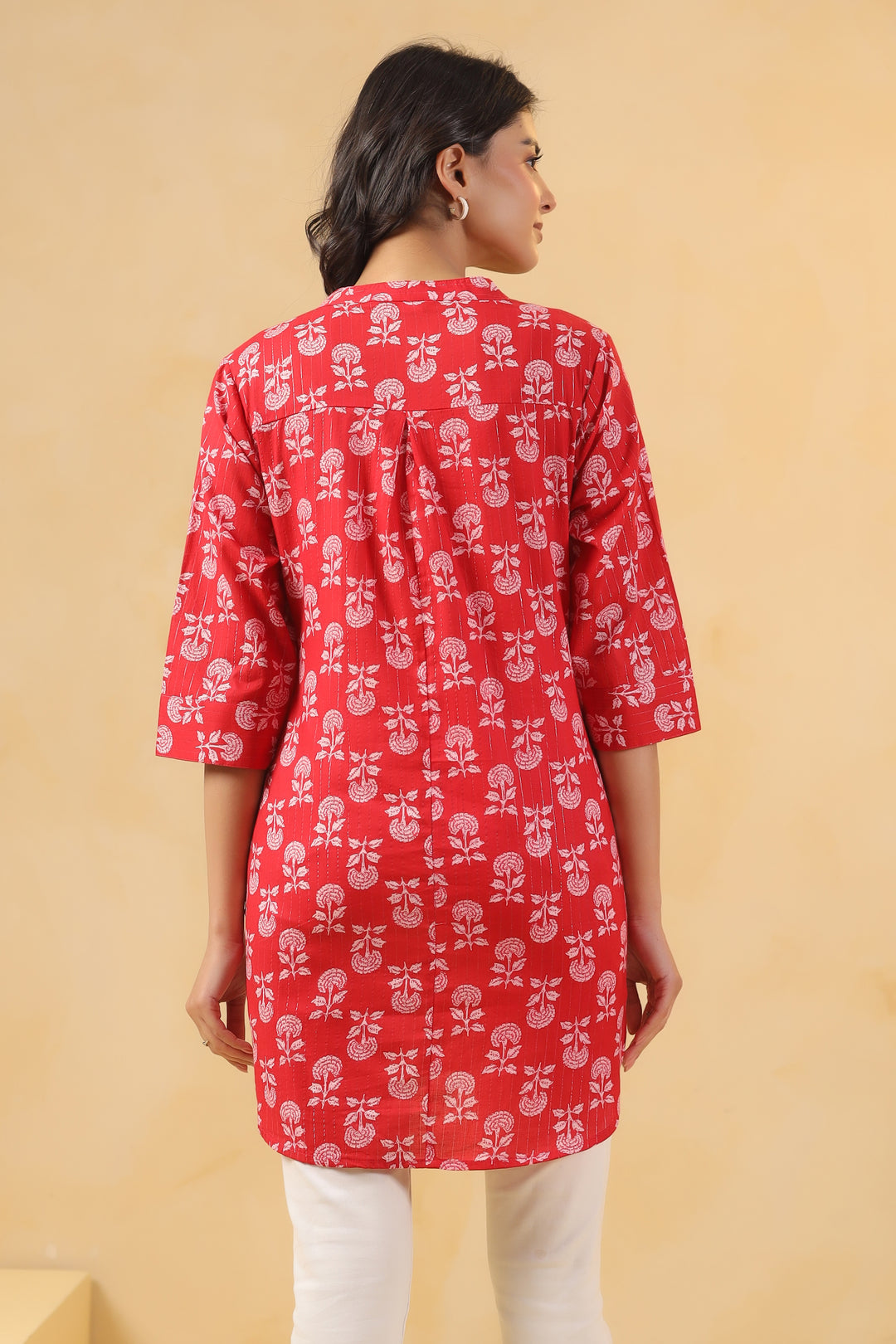 Red Cotton Printed Straight Top