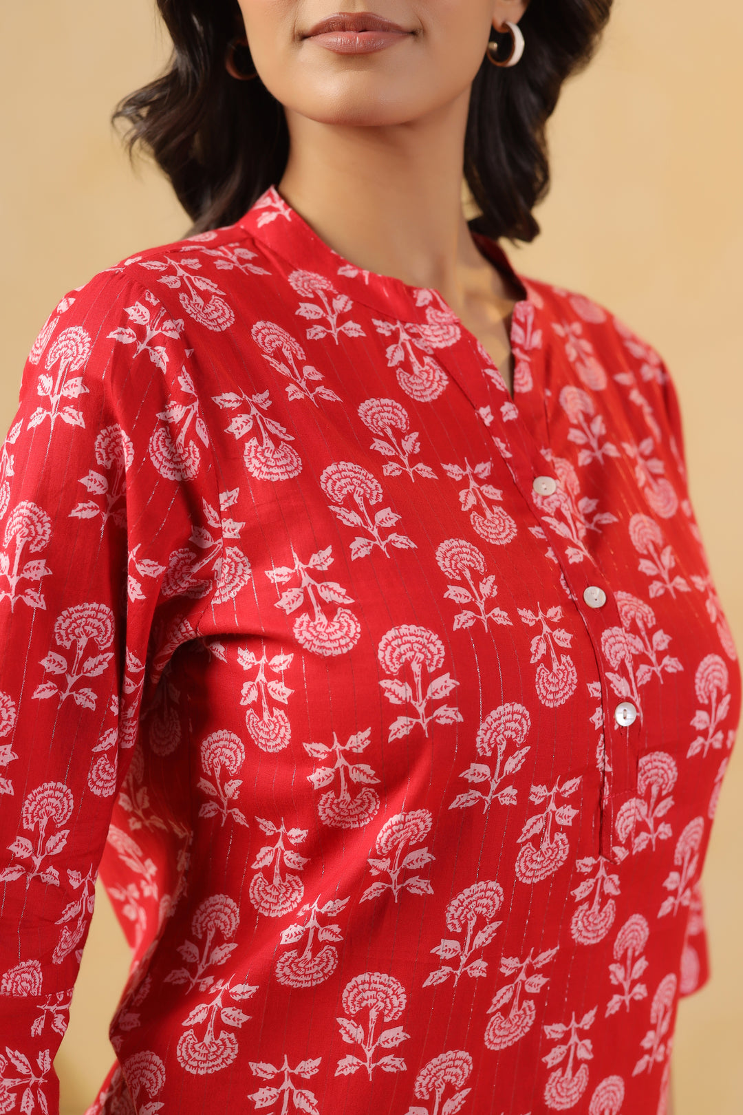 Red Cotton Printed Straight Top