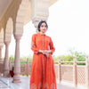 Rust Cotton Embroidered A-Line Kurta