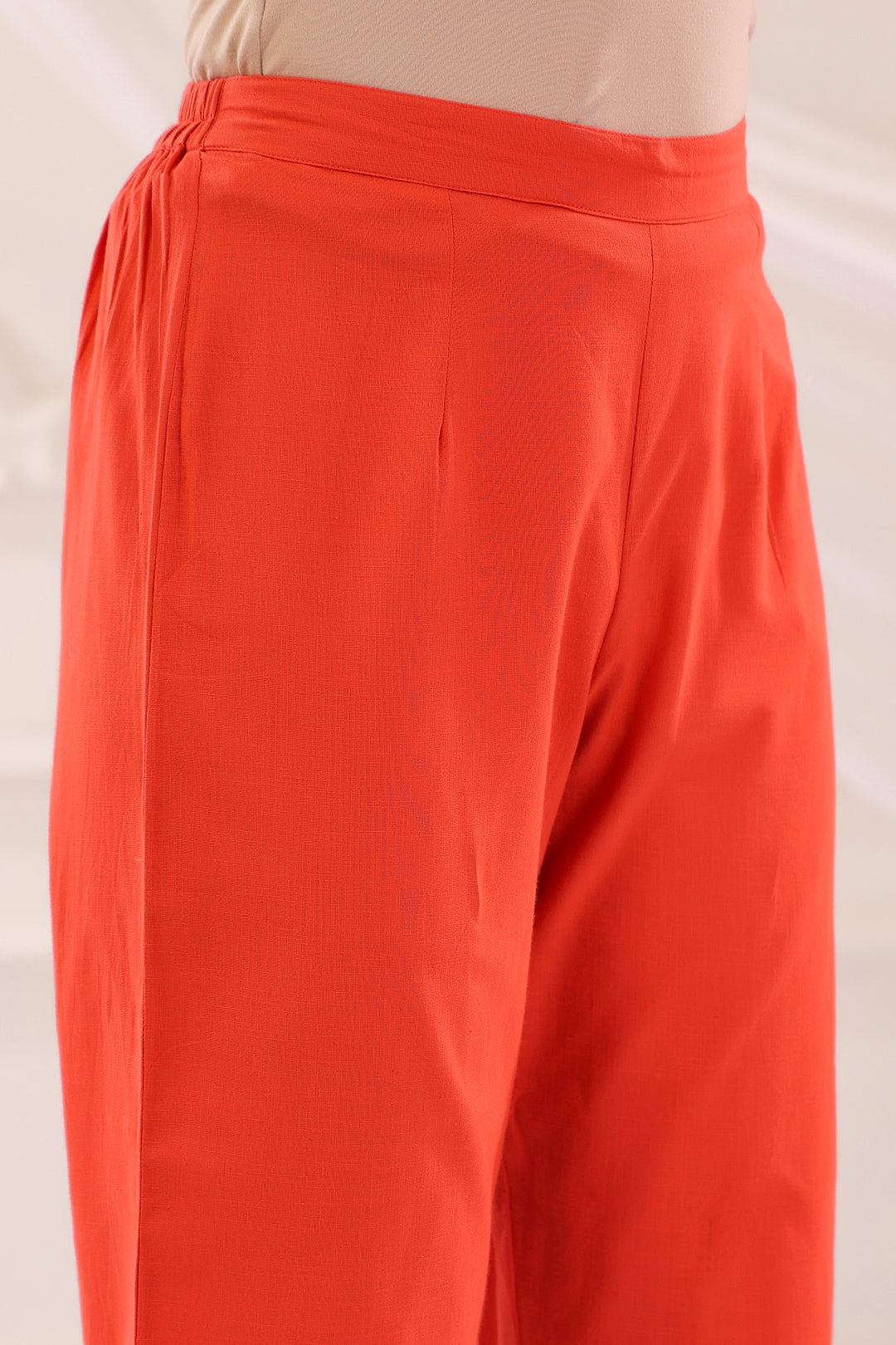 Rust Cotton Slub Embroidered Kurta Pant Set