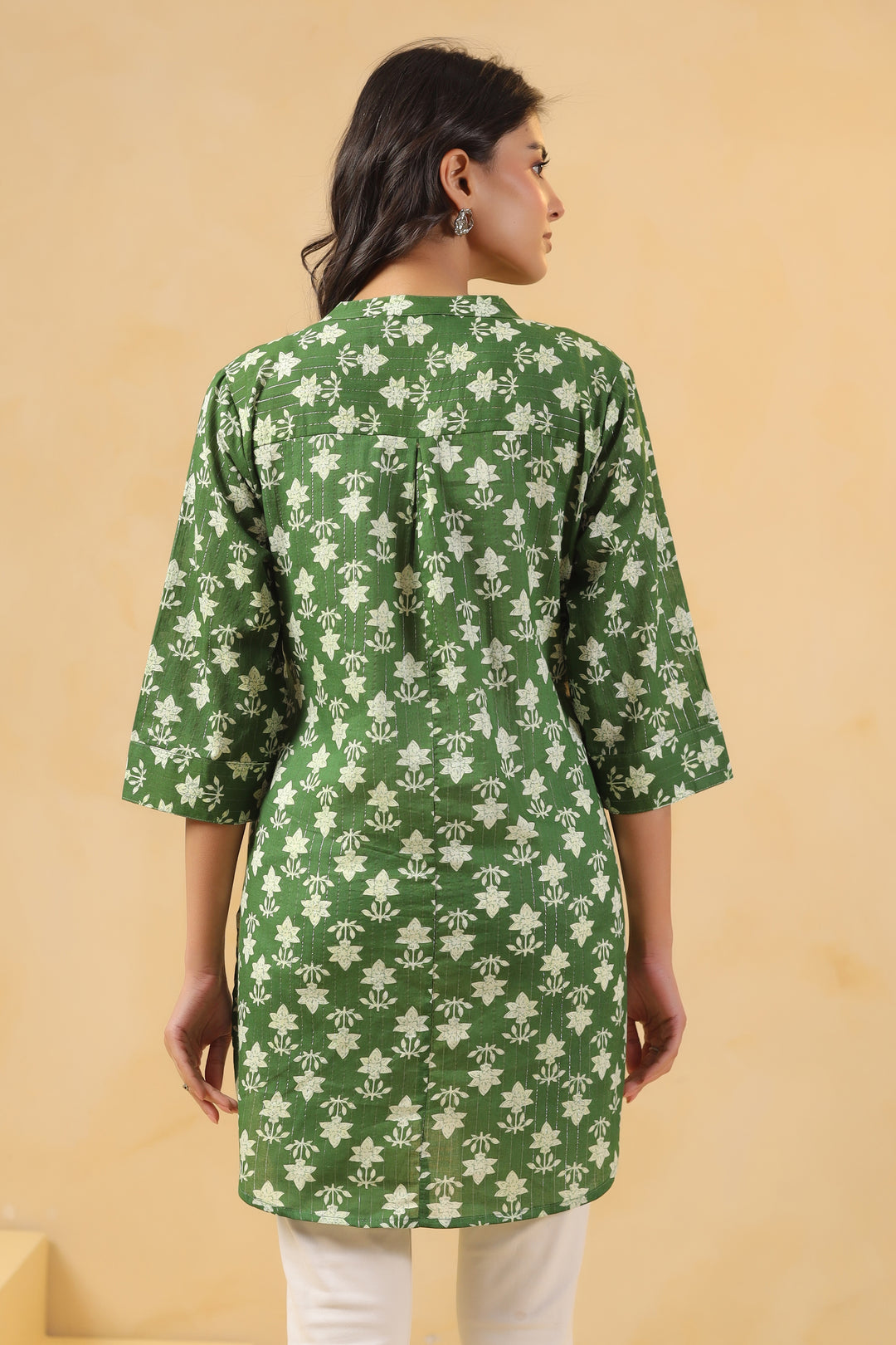Green Cotton Printed Straight Top