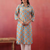 Sky Blue Cotton Printed Straight Kurta