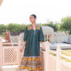 Teal Green Cotton Printed Designer Dress