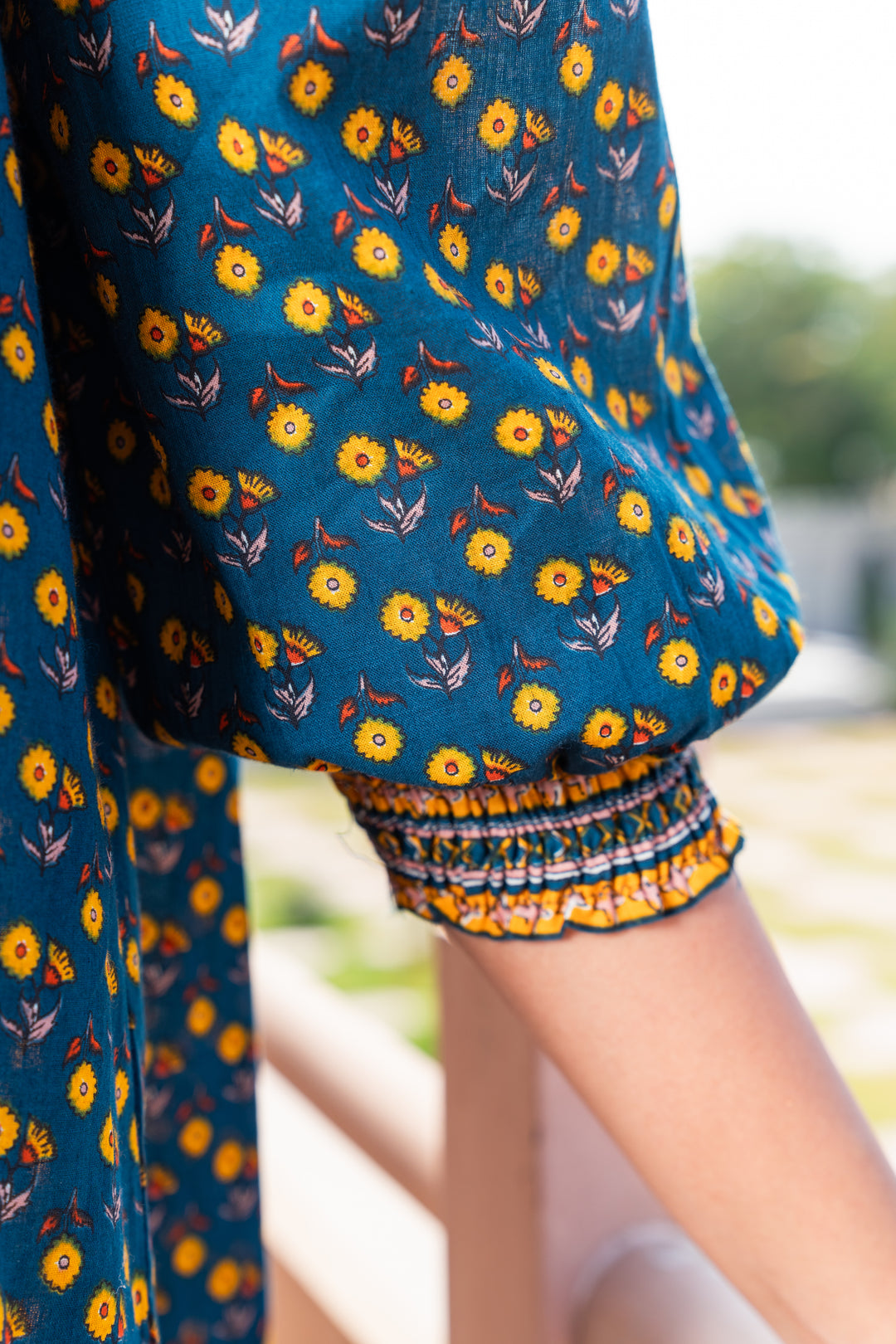 Teal Green Cotton Printed Designer Dress