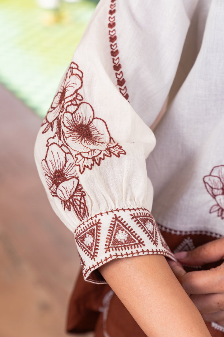 White Cotton Embroidered Designer Co-Ord Set