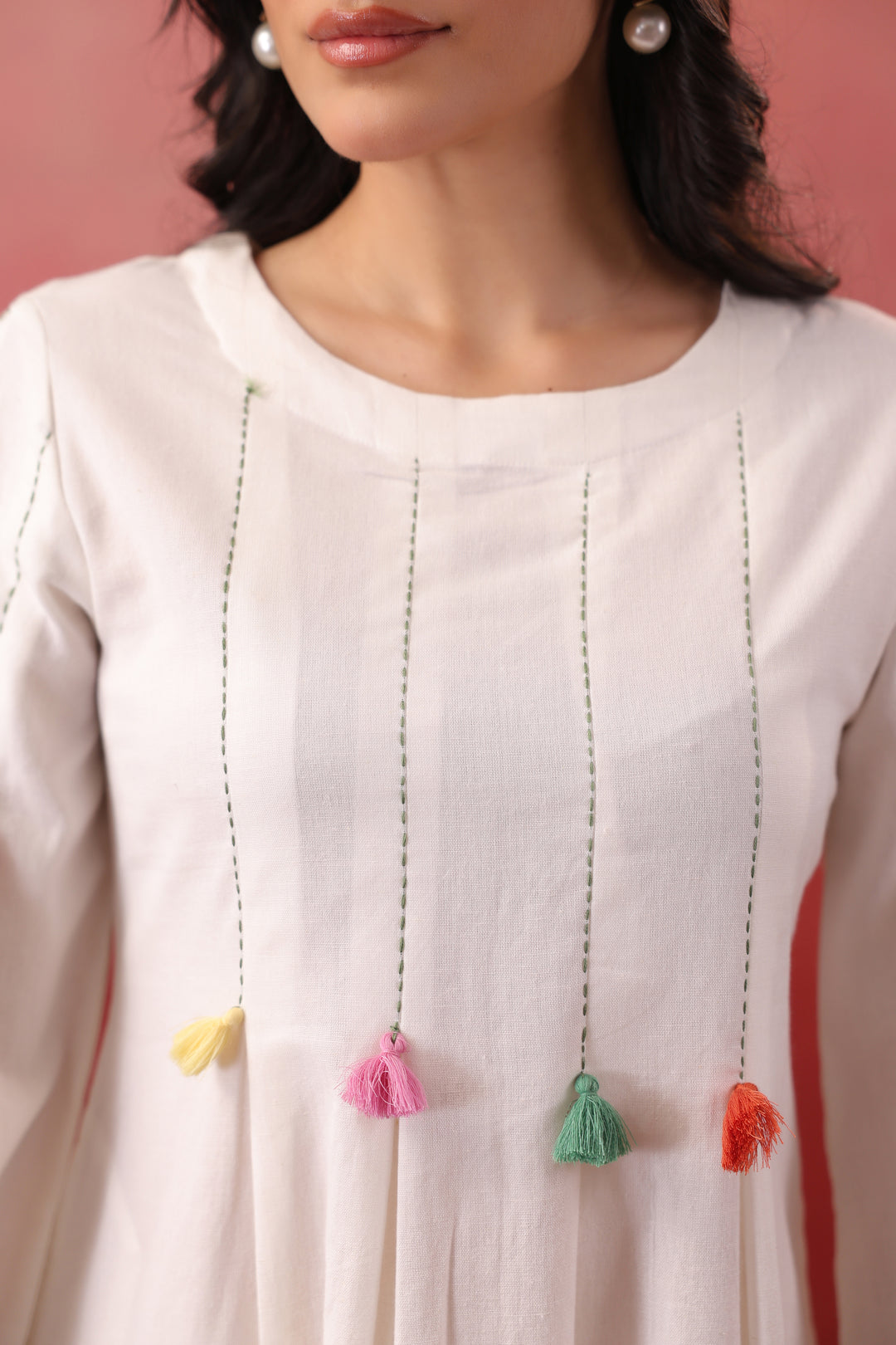 White Cotton Embroidered Designer A-Line Dress