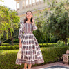 White Cotton Printed Flared Designer Dress