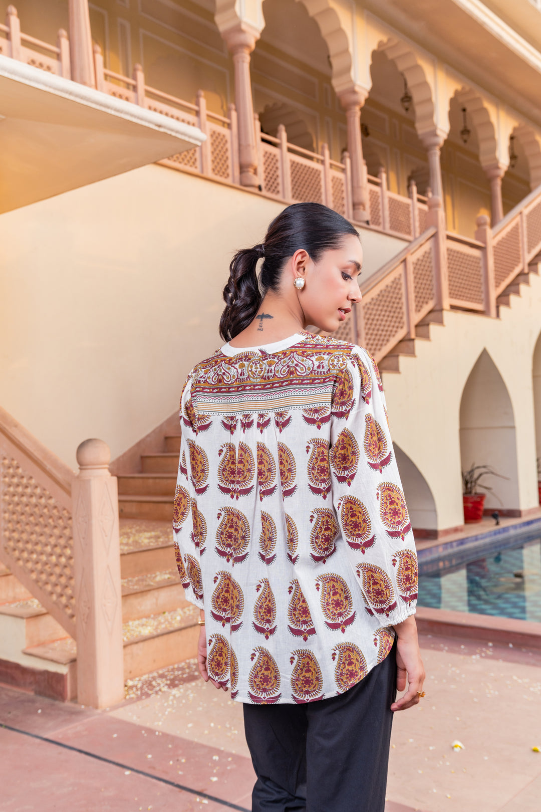 White Cotton Printed Designer Top