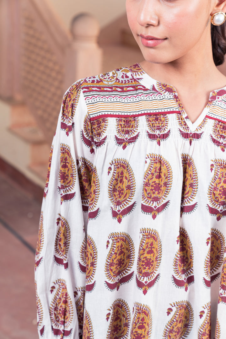 White Cotton Printed Designer Top