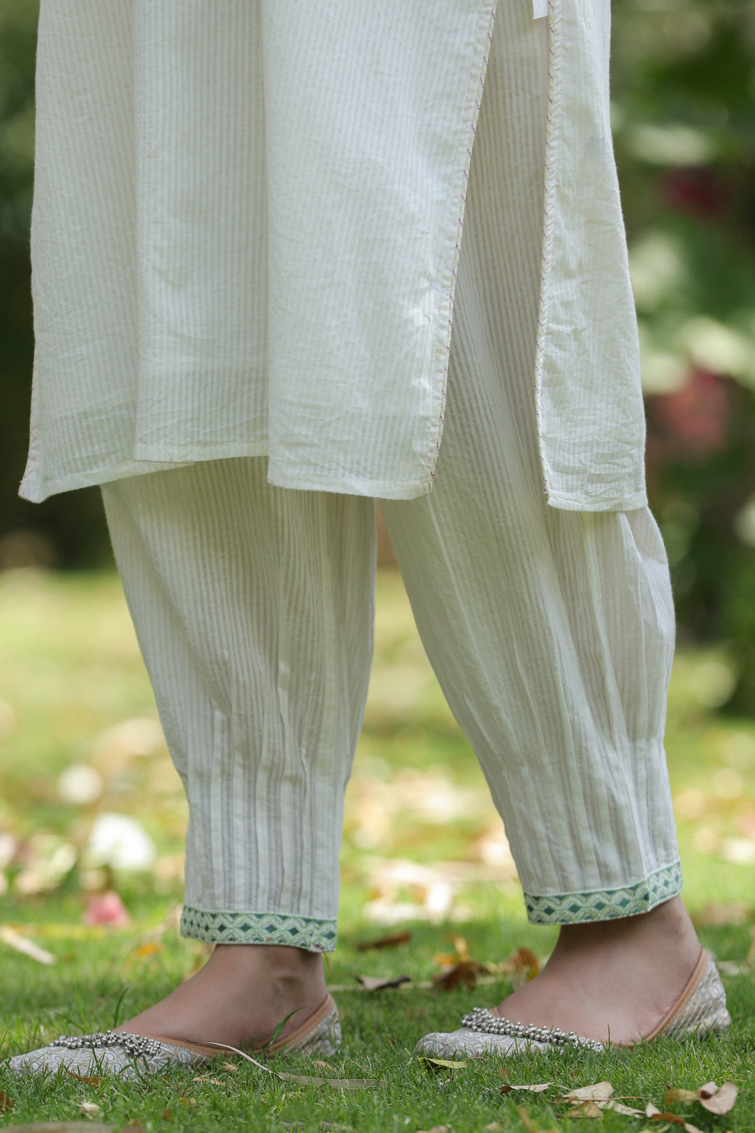 Cotton white embroidered designer kurta pant set