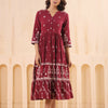 Maroon Cotton Slub Printed Flared Dress