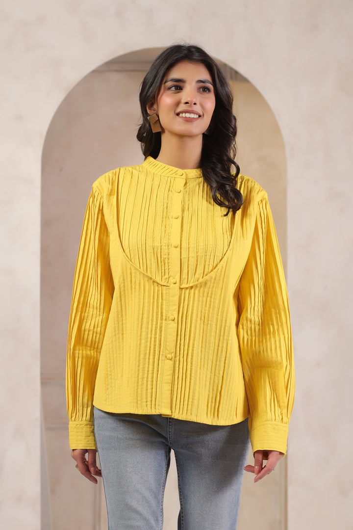 Yellow Cotton Solid Shirt Top