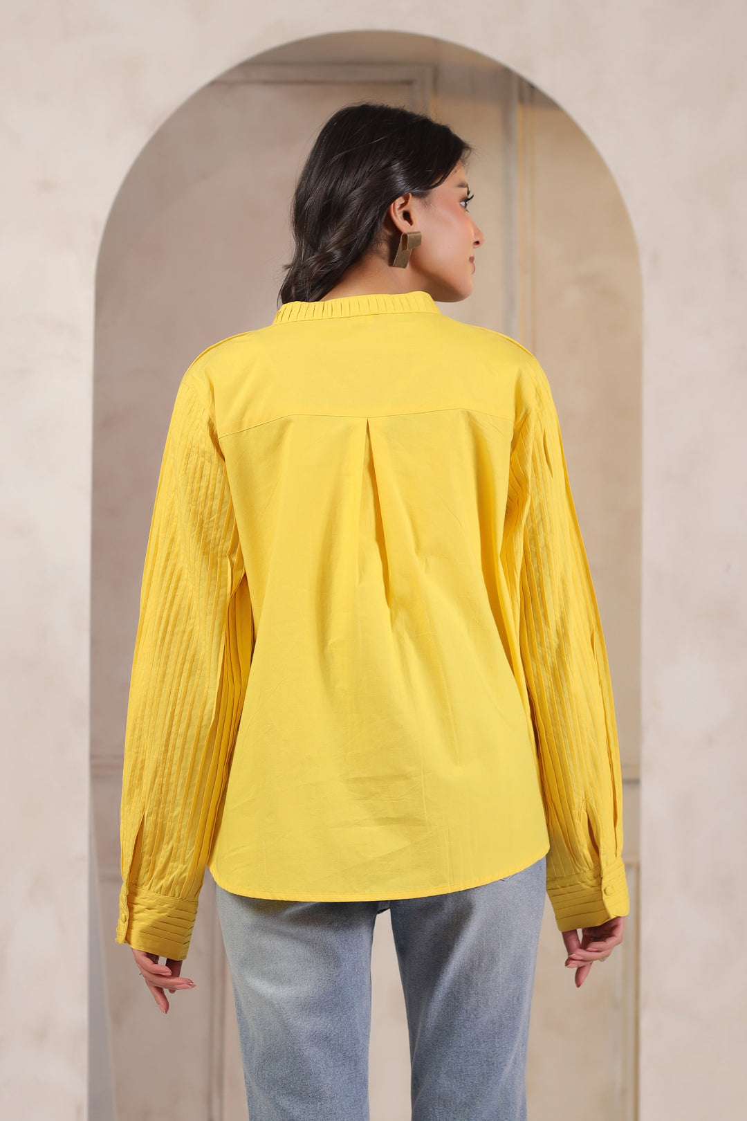 Yellow Cotton Solid Shirt Top