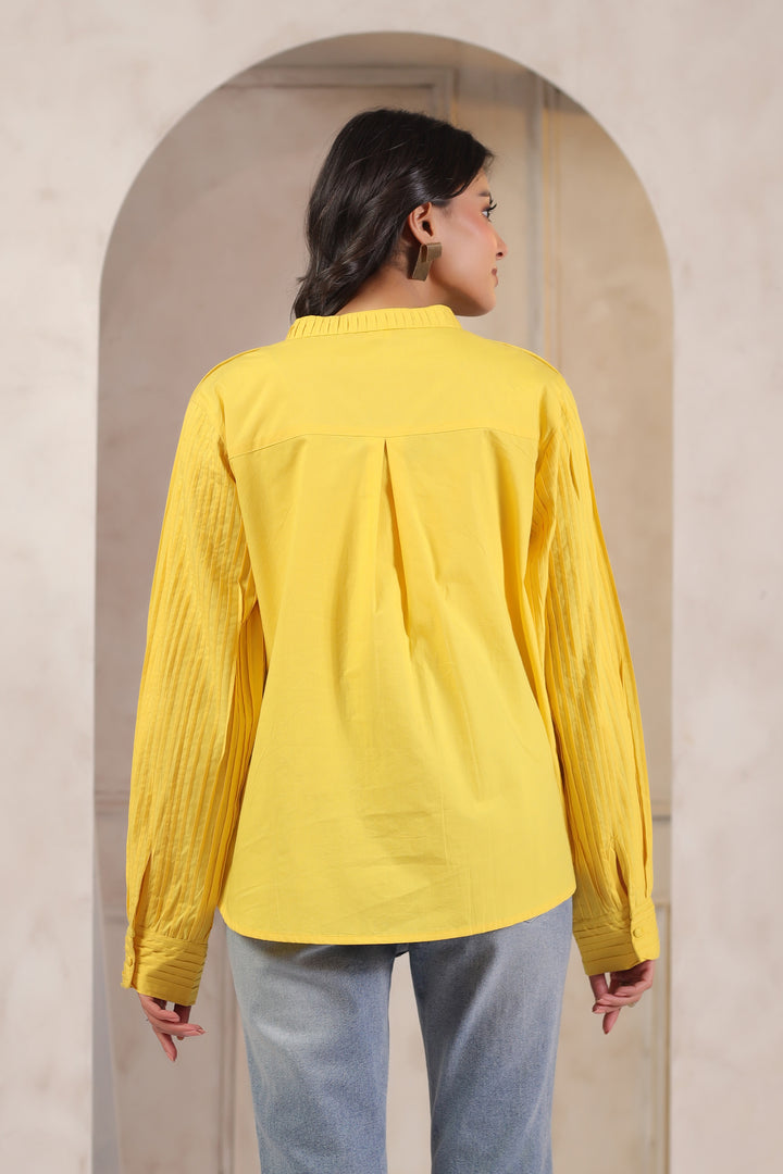 Yellow Cotton Solid Shirt Top