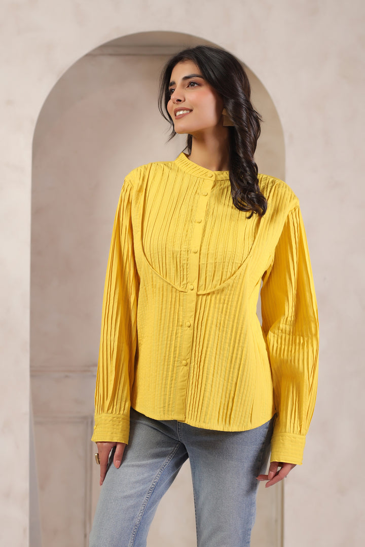 Yellow Cotton Solid Shirt Top