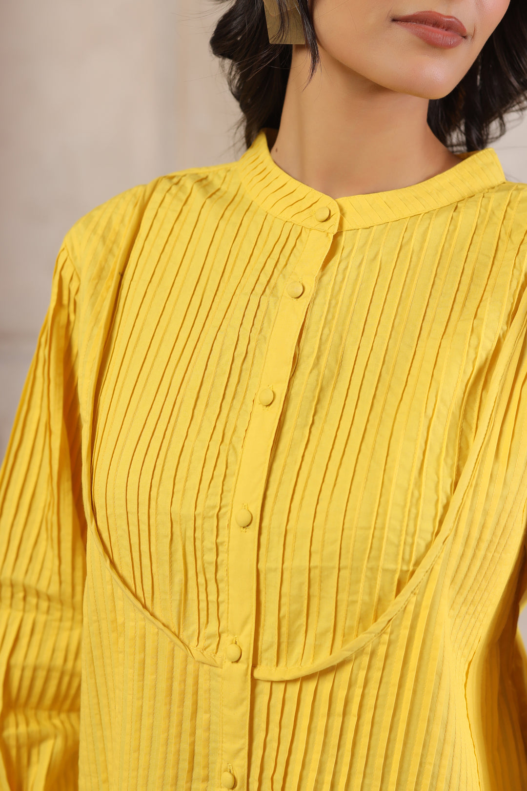 Yellow Cotton Solid Shirt Top