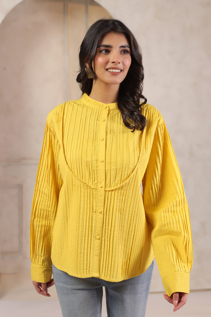 Yellow Cotton Solid Shirt Top