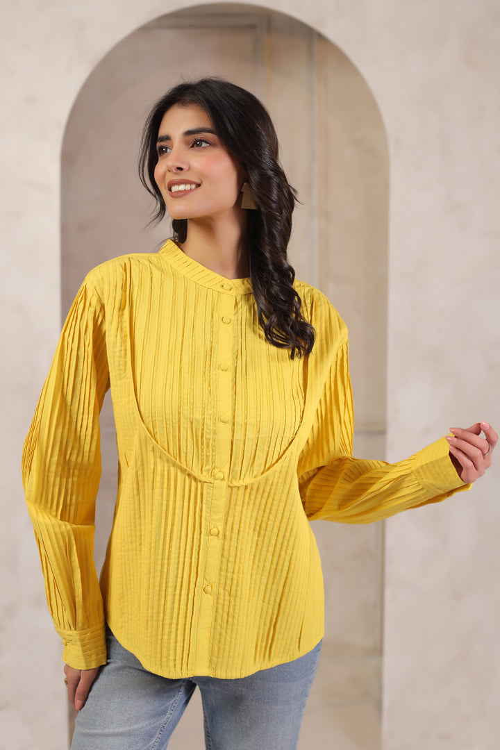 Yellow Cotton Solid Shirt Top