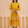 Yellow Cotton Printed Designer Flared Dress
