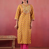 Yellow cotton Embroidery Designer Kurta pant Set