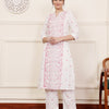 White Cotton Printed A Line Kurta Pant Set