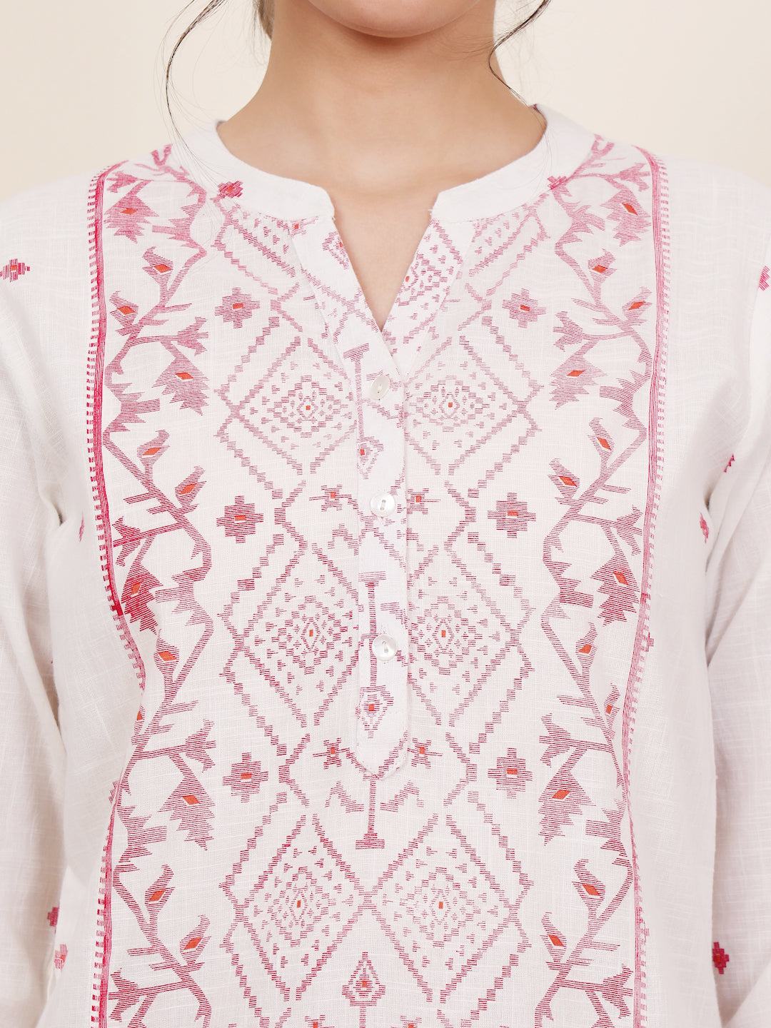 White Cotton Printed A Line Kurta Pant Set