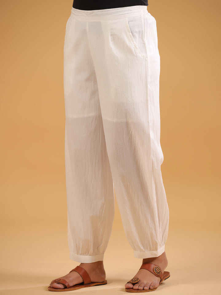 White Cotton Solid Patiala Pant