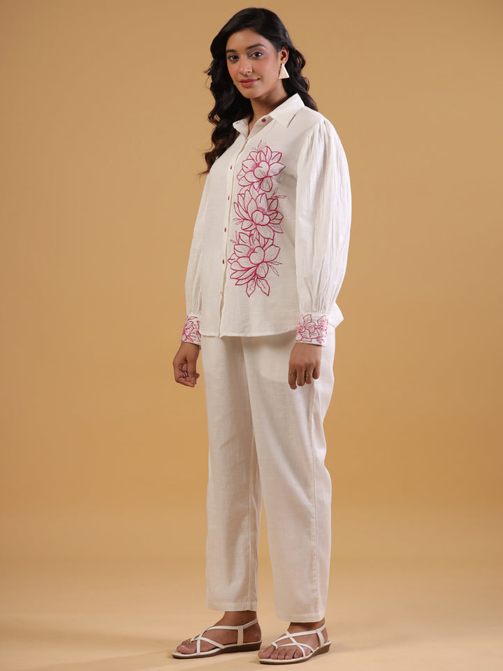 White Cotton Floral Embroidered Co-Ord Set