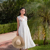 White Cotton Embroidered Sleeveless Flared Dress