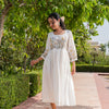 White Cotton Embroidered Designer Flared Dress