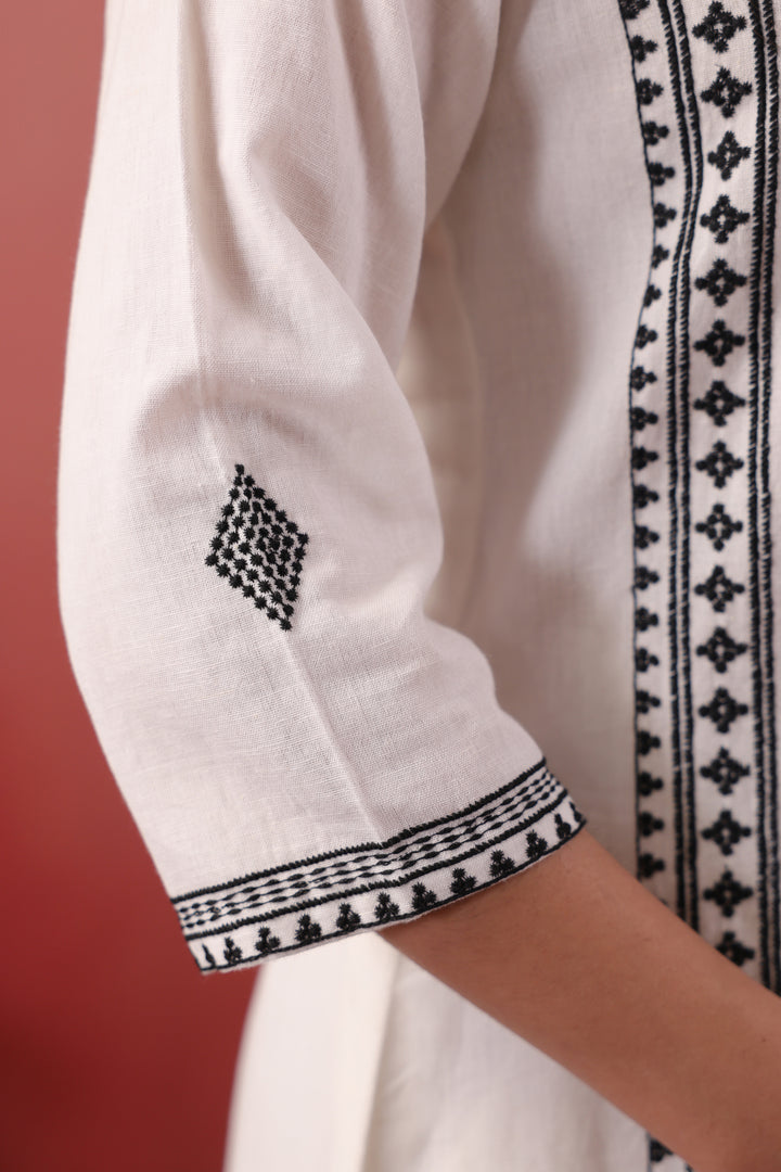 White Cotton Embroidered Kurta Pant Set