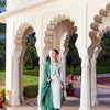White Cotton Green Embroidered Kurta Pant With Dupatta