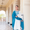 White Cotton Blue Embroidered Straight Kurta Pant With Dupatta
