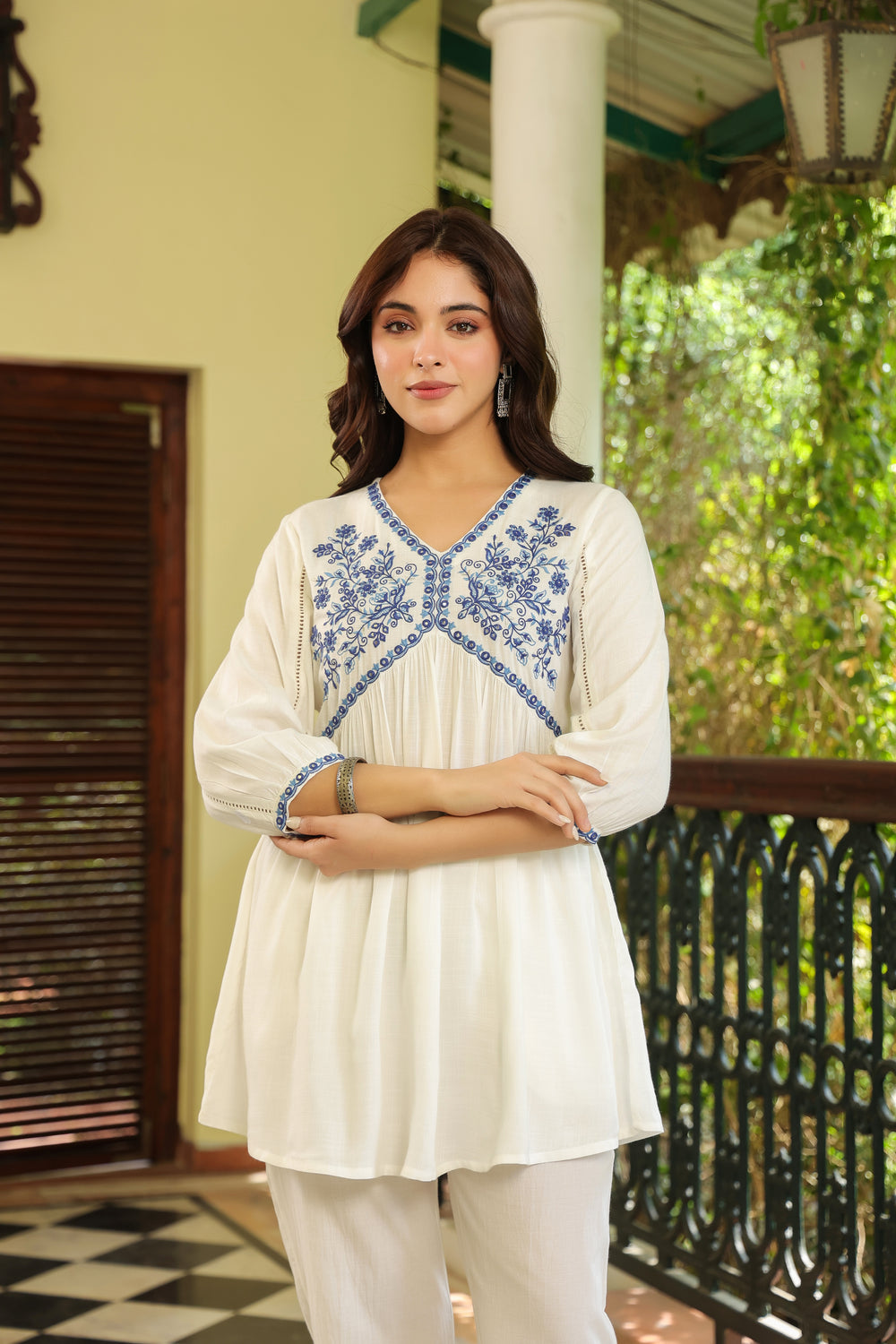 White Cotton Embroidered Top