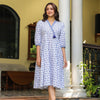 White Cotton Printed Designer Dress