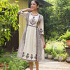 White Cotton Printed Detailed A-Line Designer Dress